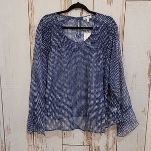 SELF ESTEEM SHEER NAVY TOP Size 3x